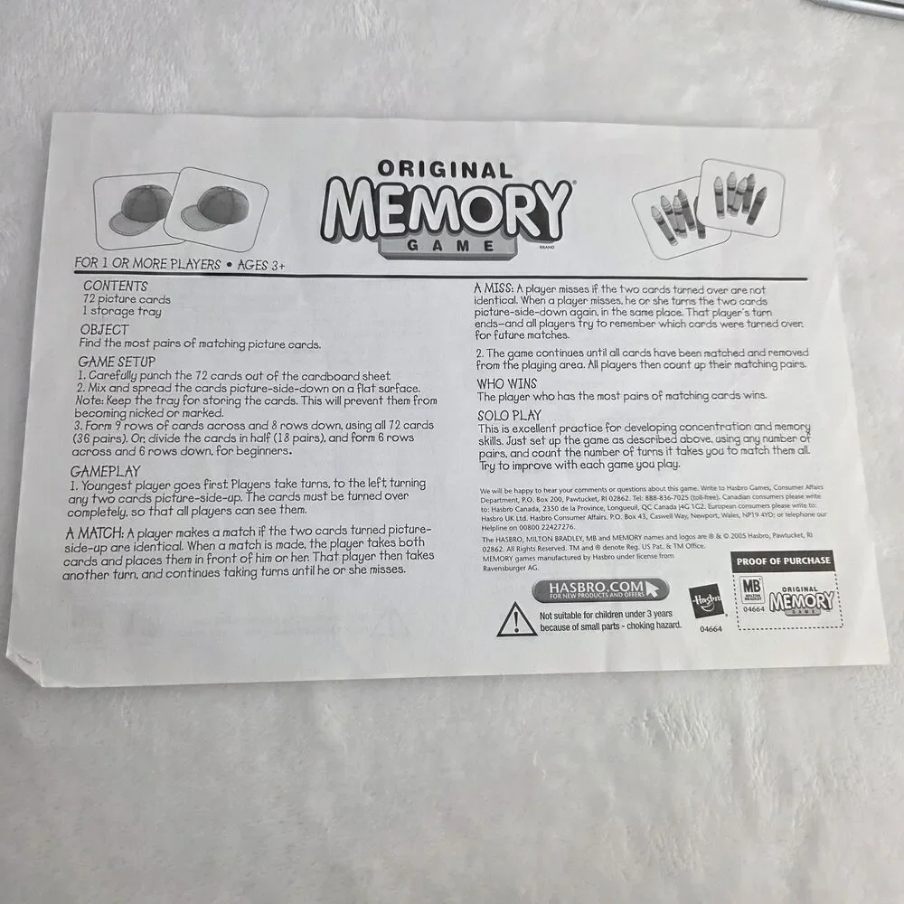 Original Memory Game 2001 Milton Bradley My First Games Edition Complete